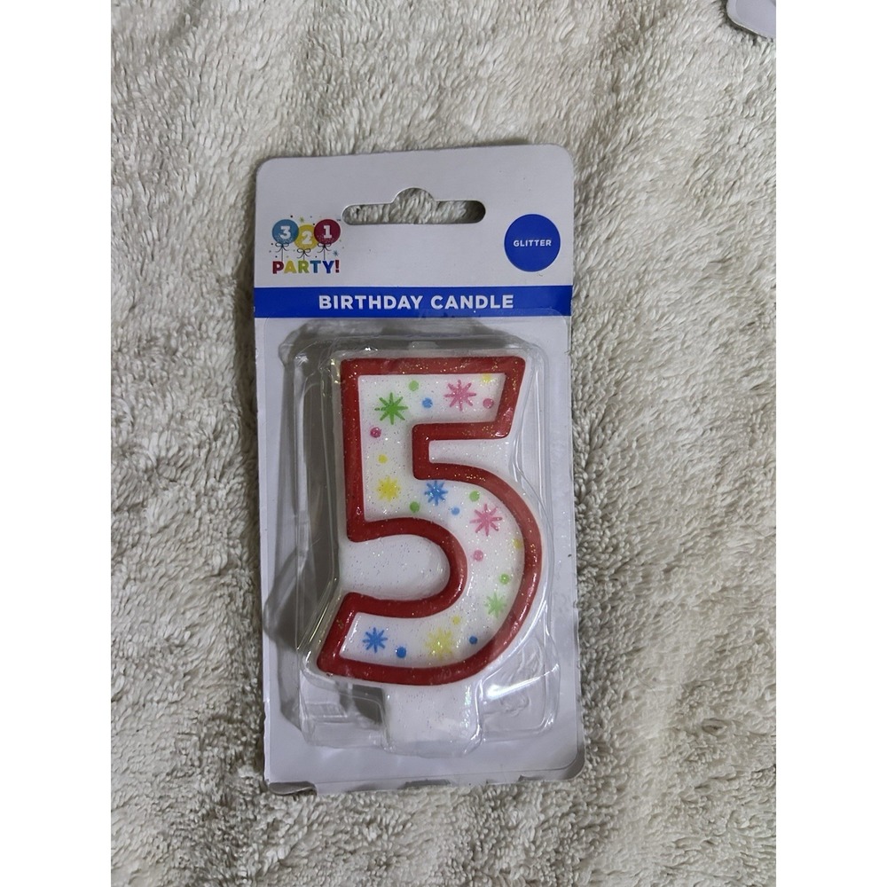 321 Birthday Party Glitter Candle! 5! Five! New